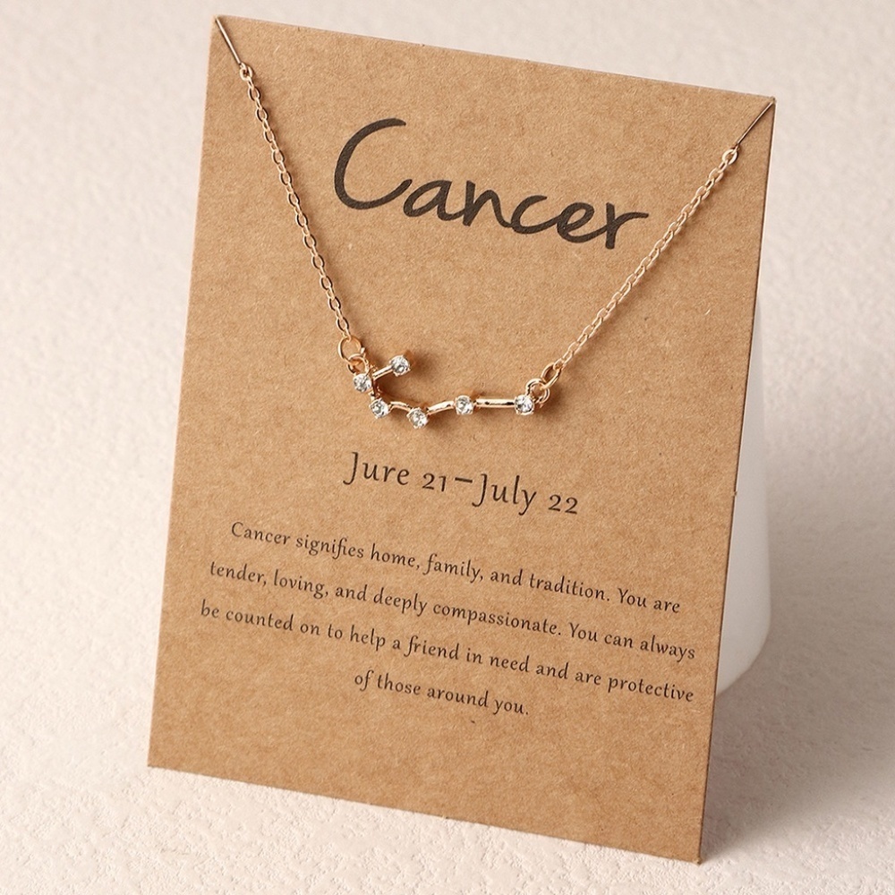 *CANCER* Gold x Rhinestone Constellation Pattern Shape Fashion Necklace